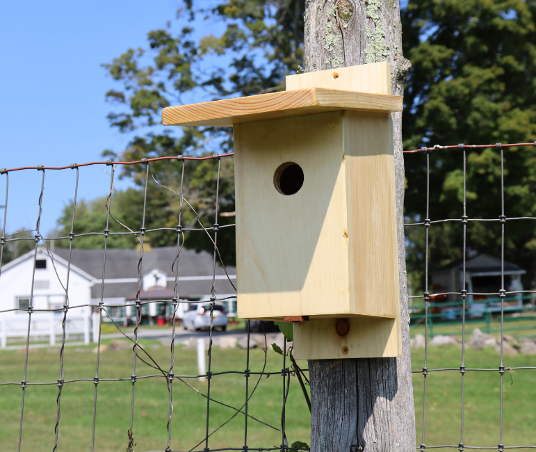 Bluebird birdhouse created by students and installed at Boni-Bel Farm